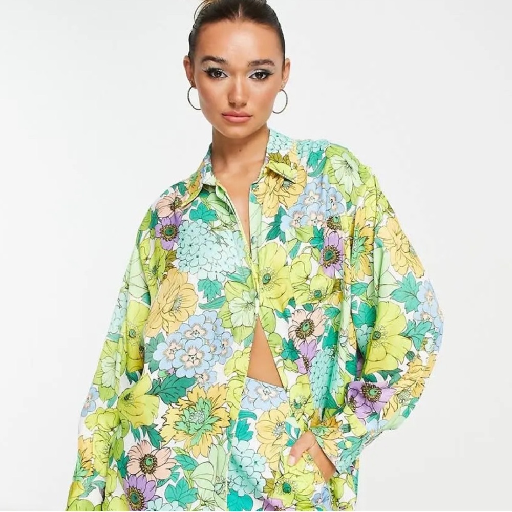 ASOS Edition Satin Oversized Shirt in RETRO-MULTI